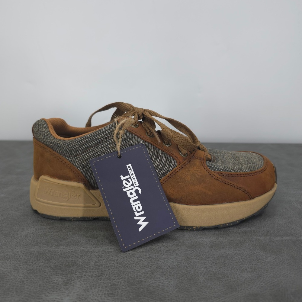 Wrangler Casual Sneakers Kids Size 7M Brown Leather Fabric KMC0005 Low Top